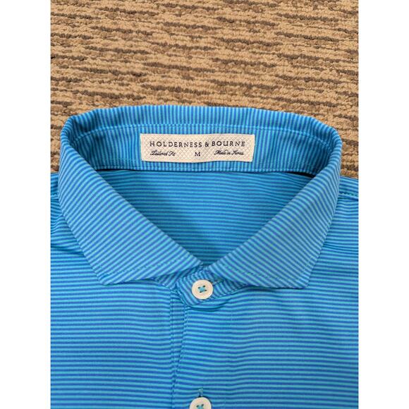 Holderness & Bourne Perkins Performance Striped Golf Polo Fiji Laguna Size M - Picture 3 of 10